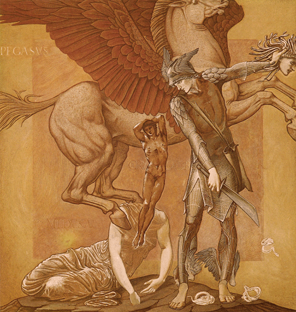 Chrysaor au glaive d’or et le cheval Pégase naissent du sang de Méduse, Sir Edward Burne-Jones, 1875